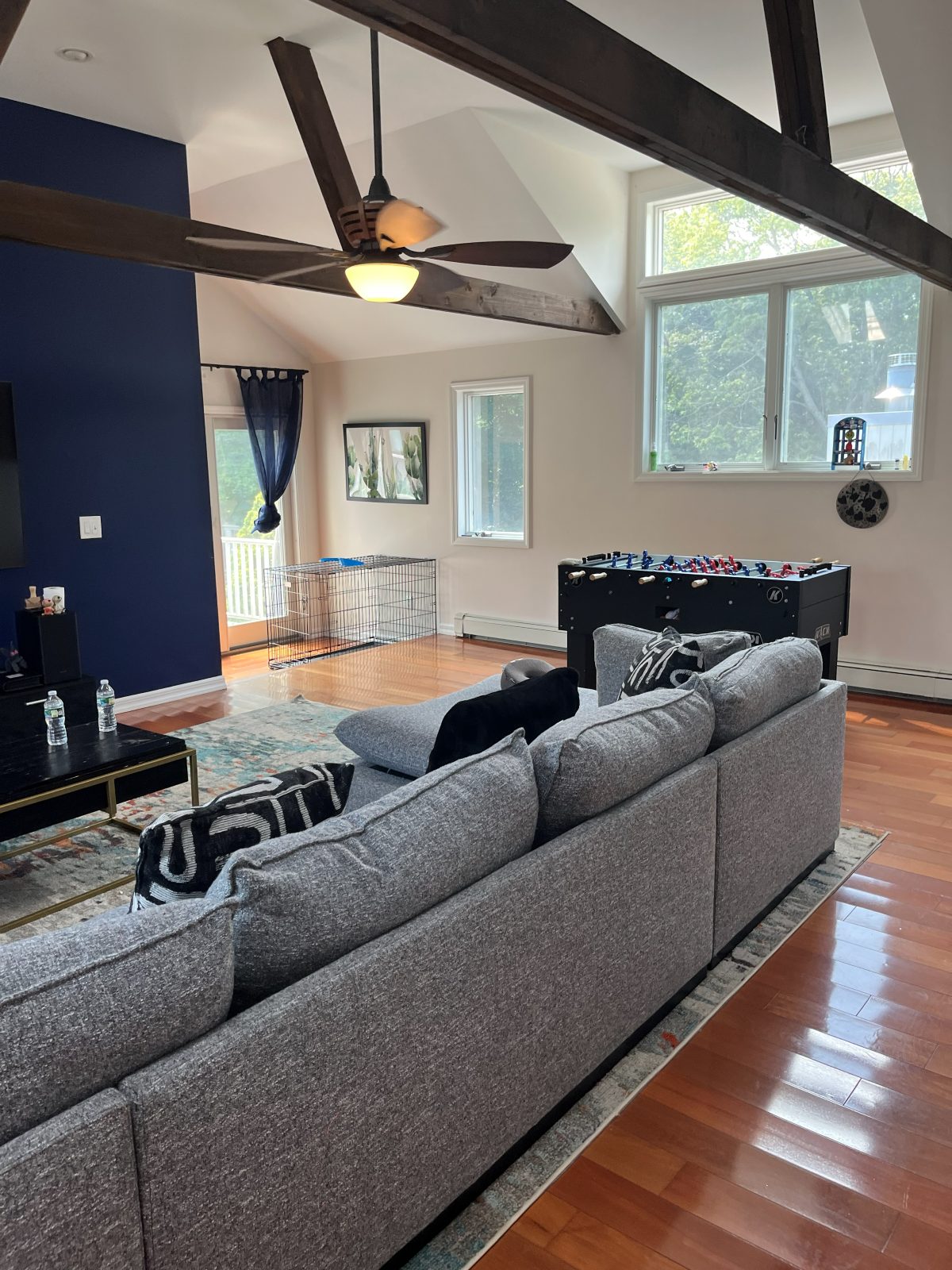 Tidy living room with gleaming hardwood floors